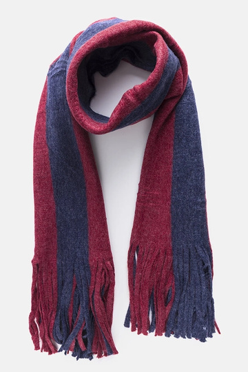 Écharpe bleu marine et rouge à franges Lana