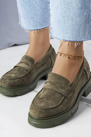 Mocassins verts en éco-suède, « Alacoque »