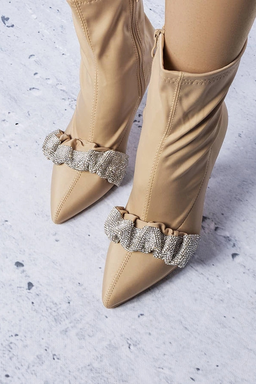 Bottines beiges ornées de zircons Caisse