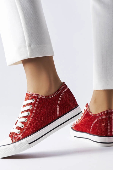 Baskets compensées Crete à paillettes rouges 2