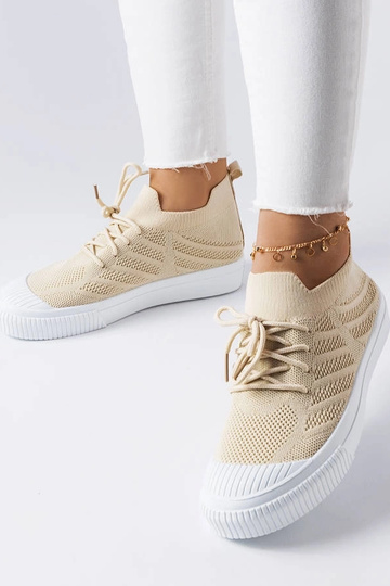Baskets en tissu stretch polaire beige
