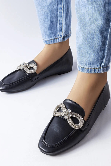 Mocassins noirs avec zircons Quirion