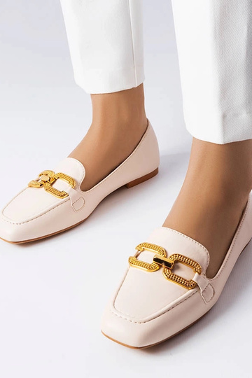 Mocassins beiges à boucle Rousseau