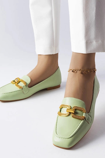 Mocassins verts à boucle Rousseau