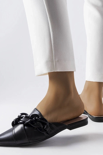 Tongs noires élégantes à chaîne Patenaude 2