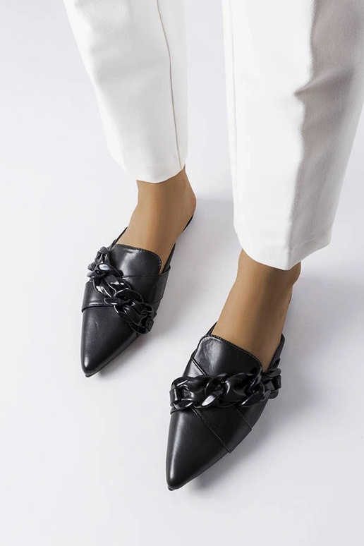 Tongs noires élégantes à chaîne...