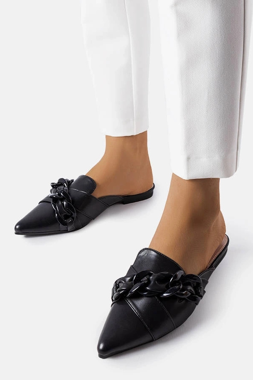 Tongs noires élégantes à chaîne...