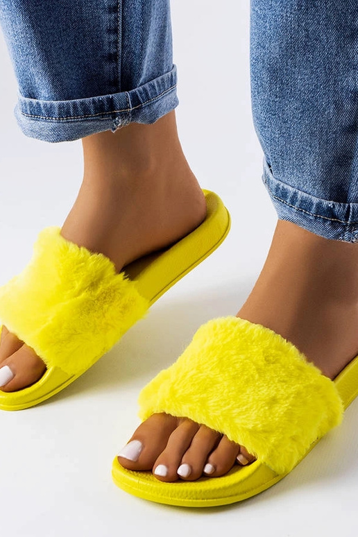 Tongs en fourrure jaune Raffaele