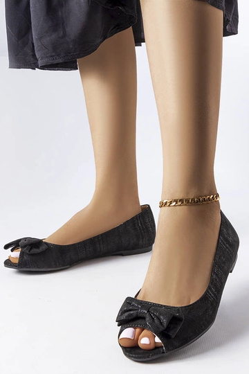 Ballerines noires métallisées avec nœud en forme de faucon