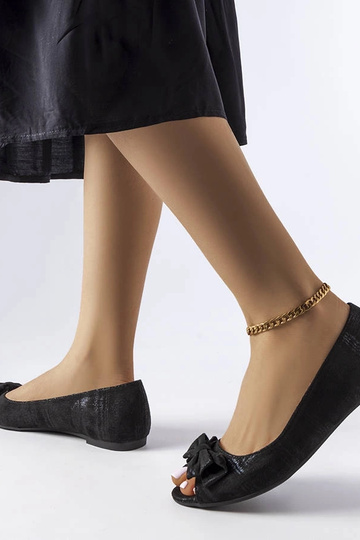 Ballerines noires métallisées avec nœud en forme de faucon 2