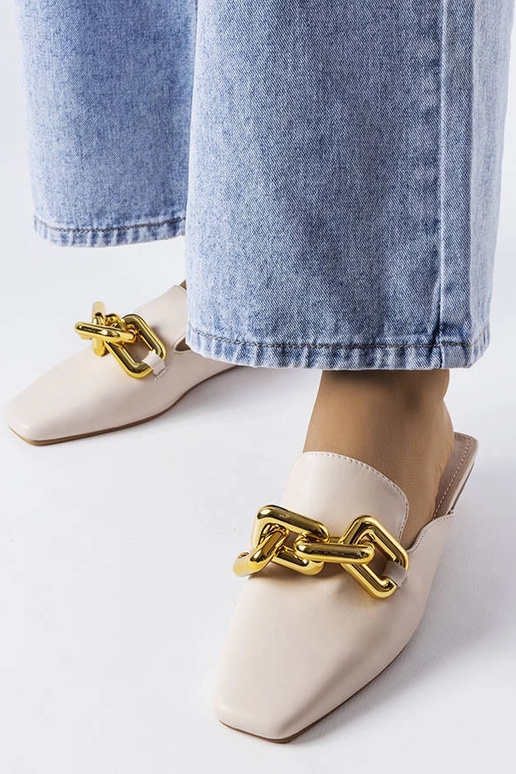 Claquettes à chaîne en noyer beige