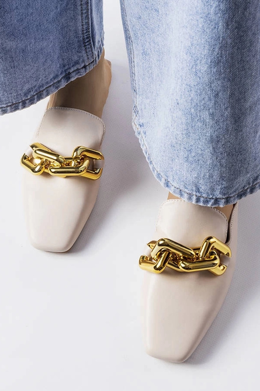 Claquettes à chaîne en noyer beige