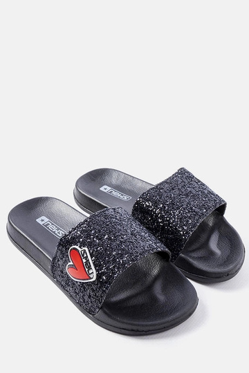 Tongs pour enfants Boncoeur noires pailletées