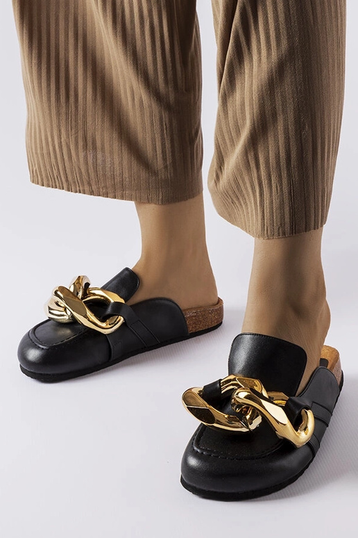 Tongs noires à chaîne Christelle