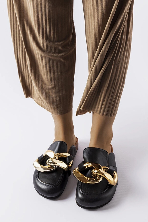 Tongs noires à chaîne Christelle