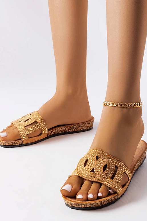 Tongs beiges ornées de strass Lagacé