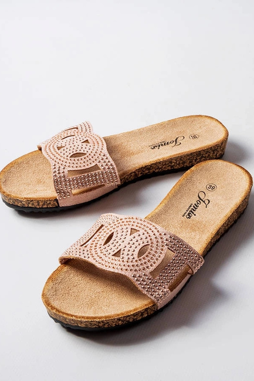 Tongs roses décorées de strass Lagacé