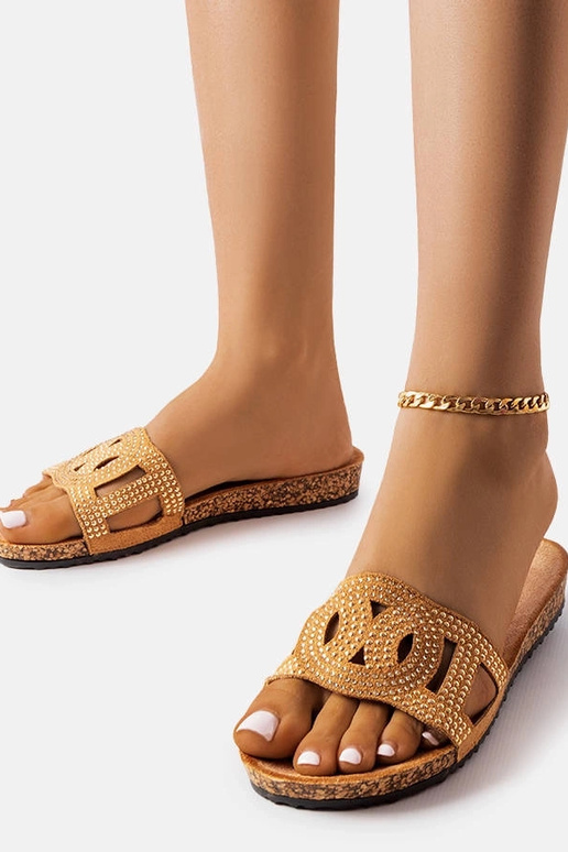 Tongs marron décorées de strass Lagacé