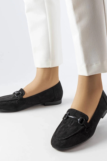 Mocassins femme en daim noir avec boucle Hinkle