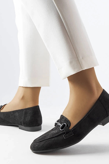 Mocassins femme en daim noir avec boucle Hinkle 2