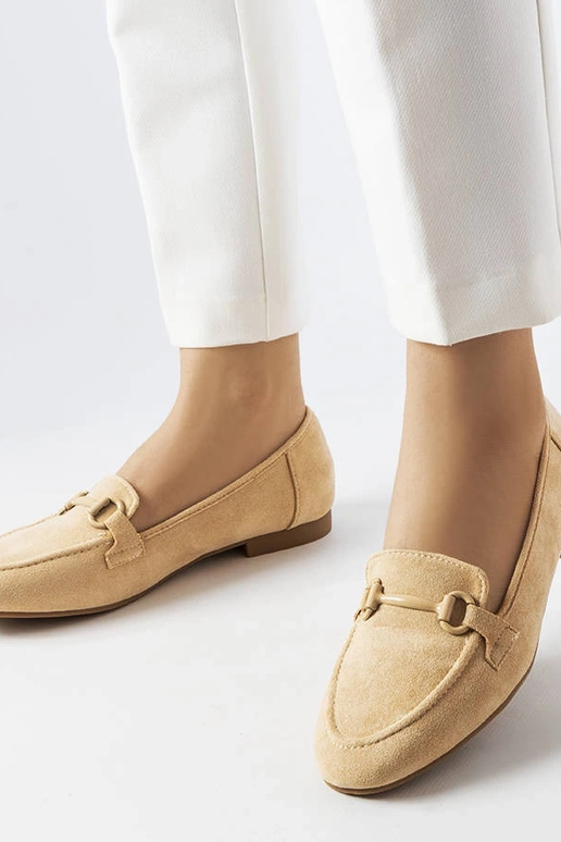 Mocassins femme en daim beige avec...