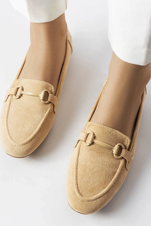 Mocassins femme en daim beige avec...