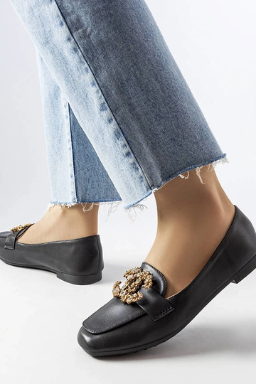Mocassins en cuir noir pour femme avec zircons Neuer