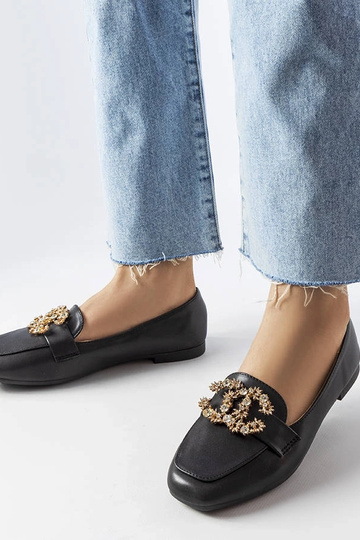 Mocassins en cuir noir pour femme avec zircons Neuer 2