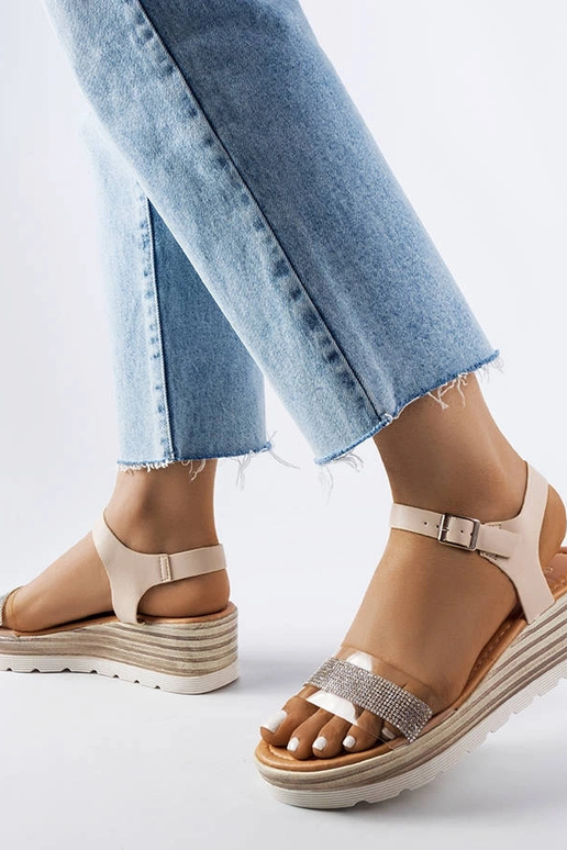 Sandales compensées beiges de Bussière