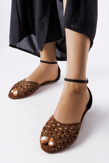 Sandales marron ajourées avec zircons Avice