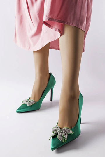 Talon haut avec nœud en satin vert Mia 2