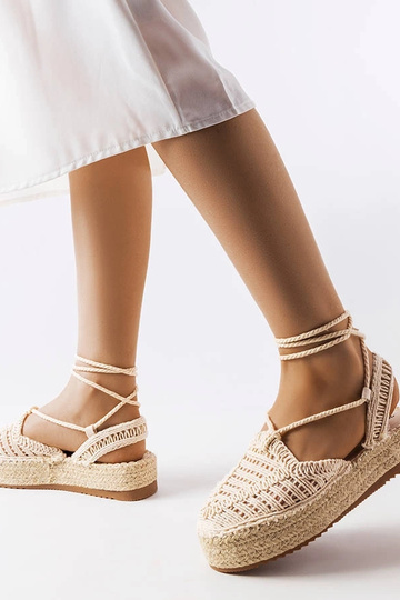 Espadrilles à lacets couleur sable, « Partenia »