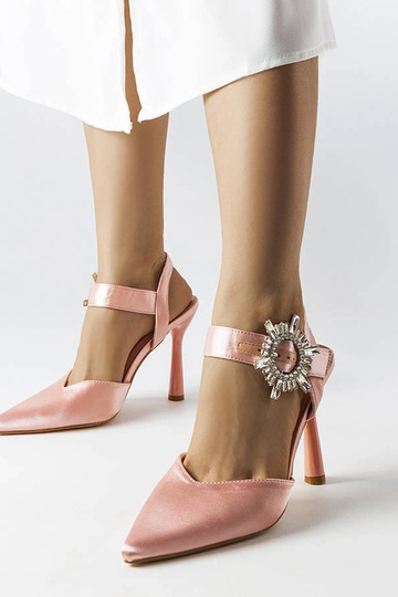Sandales à talons hauts en satin beige Linda