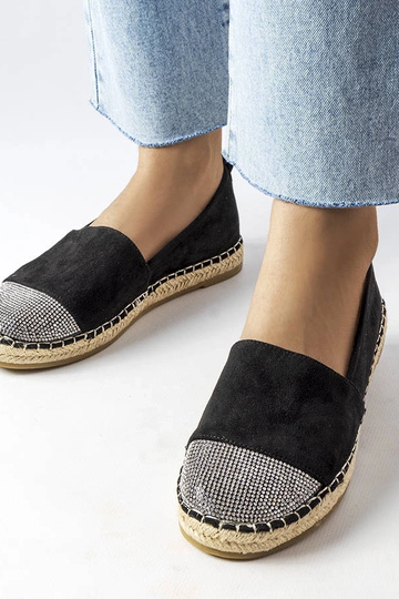 Espadrilles plates noires à enfiler pour femme Magali