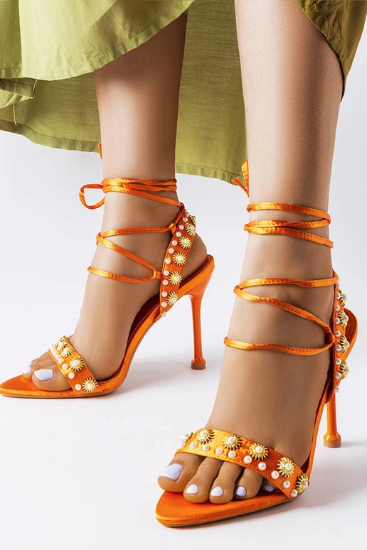 Sandales orange ornées de perles Grange
