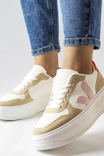 Baskets blanches avec insert rose, « Plouffe » 2