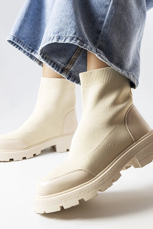 Bottines chaussettes beiges Lonte