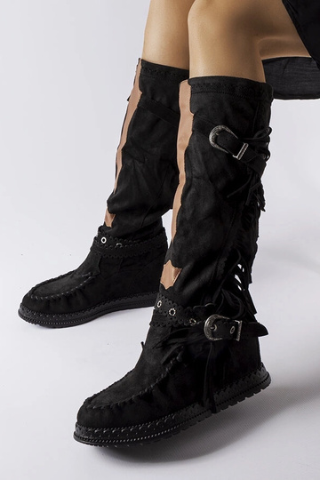 Bottes boho en daim noir pour femme avec semelle compensée recouverte Filiberta