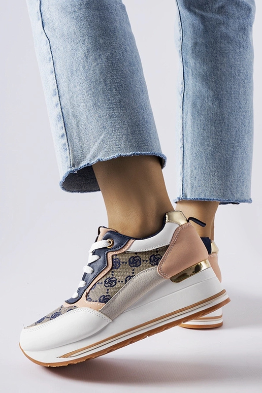 Baskets compensées blanches et roses...