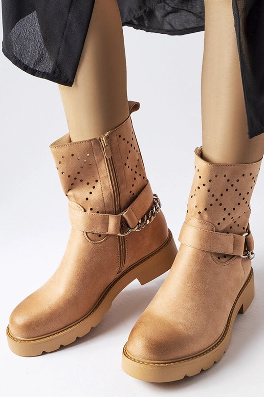 Bottines beiges ajourées avec chaîne...