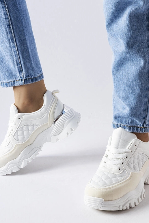 Baskets blanches avec insert argenté,...