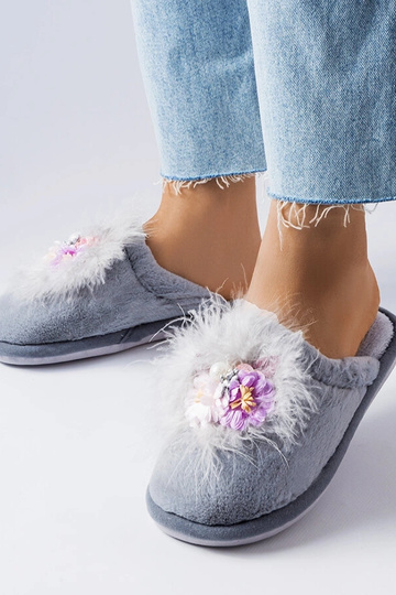 Chaussons chauds gris à fleurs Moly