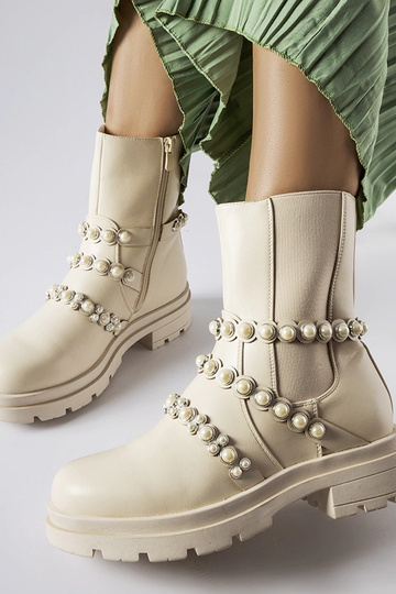 Bottines beiges ornées de perles Callicratide 2