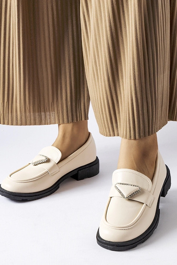 Mocassins beiges ornés de zircons Marsilius