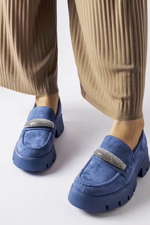 Mocassins bleus avec zircons Macario Mocassins bleus avec zircons Macario