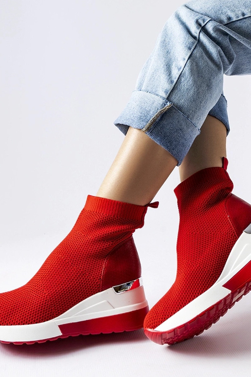 Baskets compensées en tissu Casgio rouge