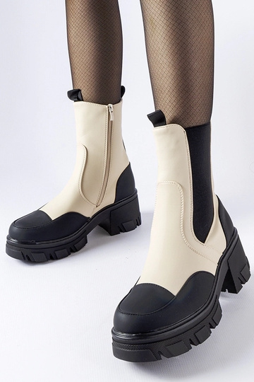 Bottines à enfiler Mafalda beiges et noires à semelle épaisse