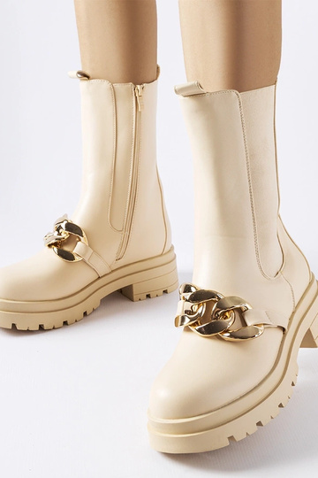 Bottines beiges avec chaîne Thierry