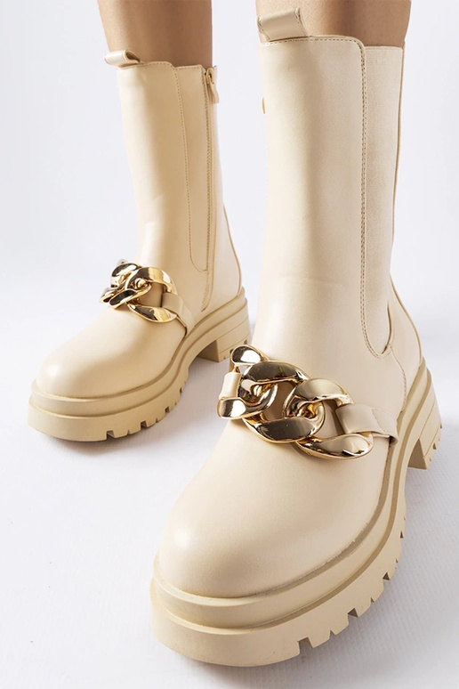 Bottines beiges avec chaîne Thierry