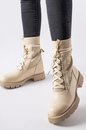 Bottines chaussettes ajourées beiges Portico